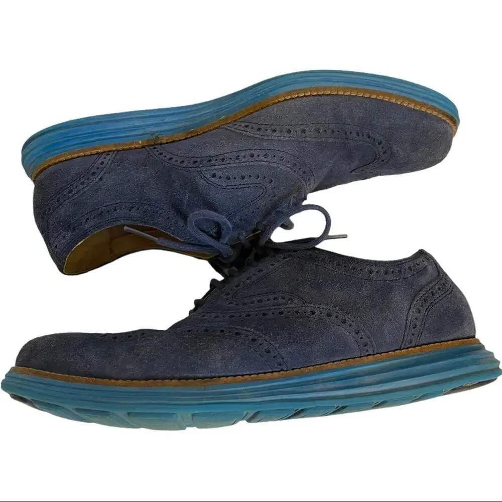 Cole Haan Grande OS Blue Suede Leather Oxfords Men Lace Up Shoes 9 M